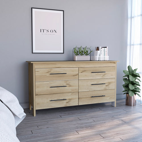 6 Drawer Double Dresser Light Oak White Four Legs