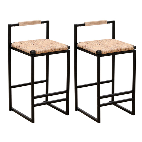 Water Hyacinth Woven Bar Stools Counter Height Metal Frame