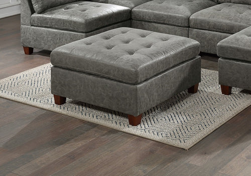 Tufted Cocktail Ottoman Grey Leatherette Wooden Legs