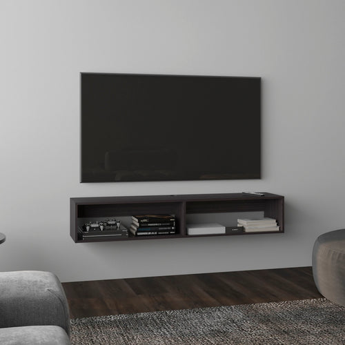 59" Floating TV Stand with Shelves Black Wengue