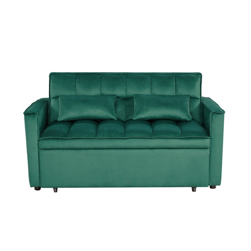 2-Seat Velvet Sleeper Sofa Green 54"
