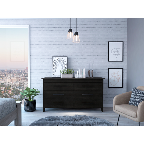 6 Drawer Double Dresser, Black