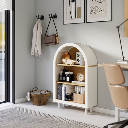 White 3-Tier Arched Bookcase with Wood Grain Shelves