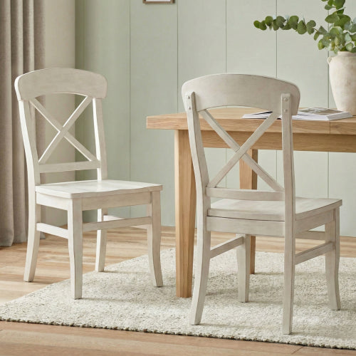 Cross-Back Dining Chairs - Hardwood - Smoky White - Set of 2