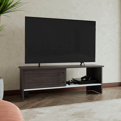 47" TV Stand with Door Cabinet and Shelf Dark Walnut White
