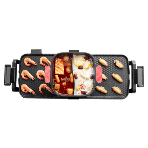 2300W 2-in-1 Electric Hot Pot Grill Smokeless BBQ Pan