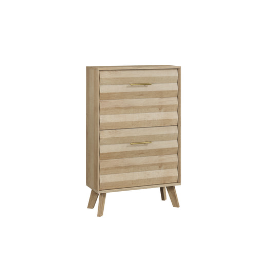 Oak Wood Flip-Top Shoe Cabinet 23.6" Light Finish