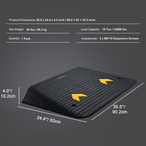 Threshold Ramp Rubber 4 In Non-Slip Beveled Edges Doorway 35.5x24.4 In