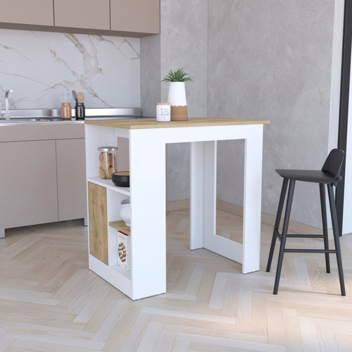 Stirling Kitchen Island with Push-to-Open Cabinet and Side Shelves