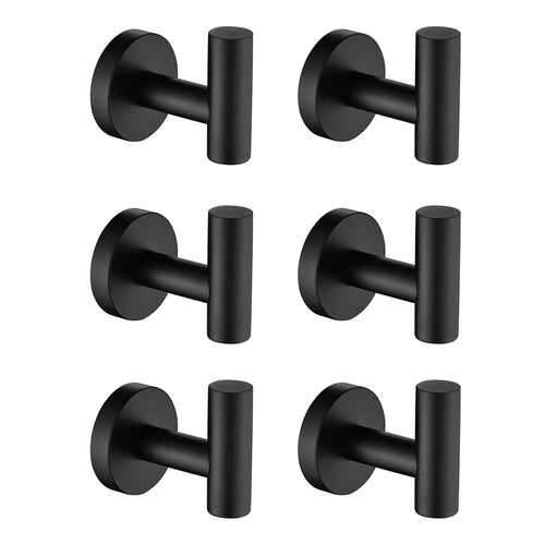 6 Pack Matte Black Bathroom Wall Hooks Towel Coat Shower Kitchen