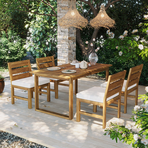 Farmhouse 5-Piece Acacia Wood Patio Dining Set