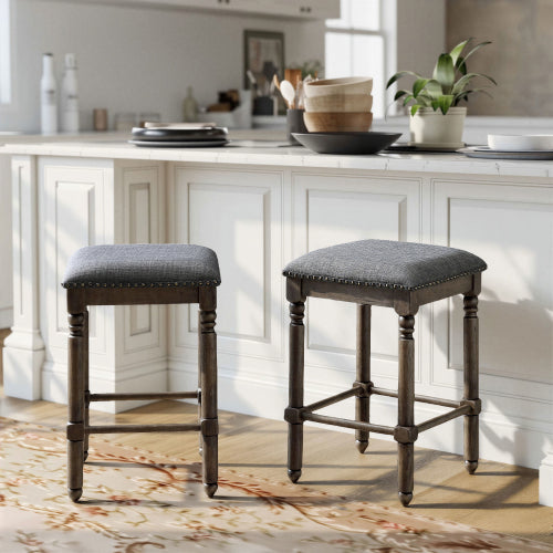 Swivel Counter Stools - Rubber Wood - Washed Gray - Set of 2