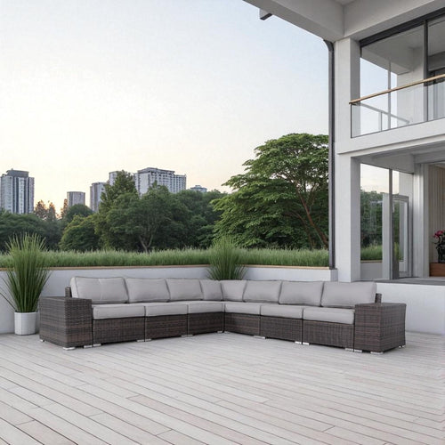 Outdoor Sectional Sofa HDPE Wicker Brown Fully Assembled Seats 6