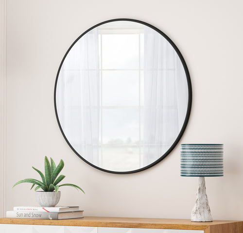 36" Black Round Metal Framed Wall Mirror