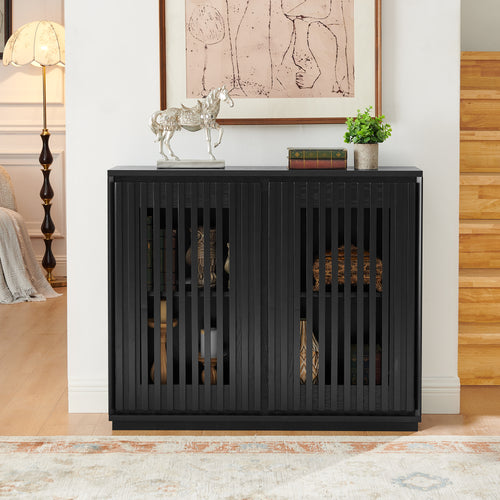Mid Century Modern Fluted Sideboard Cabinet Black