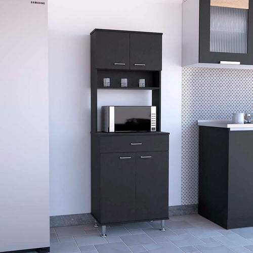 Della 60 Kitchen Pantry Cabinet with Countertop Black