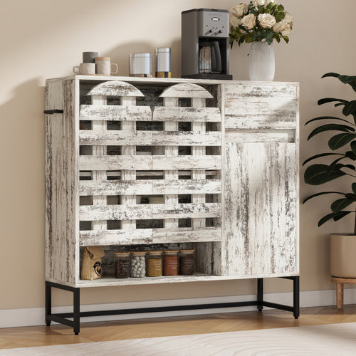 44.3" Farmhouse Sideboard Cabinet with Arched Doors, White
