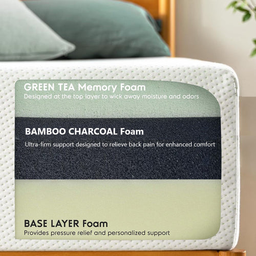 10' Queen Green Tea Memory Foam Mattress in Box, Fiberglass Free