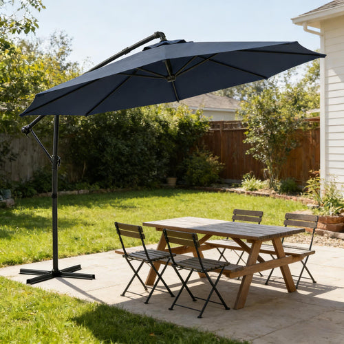 Patio Umbrella Cantilever Navy Blue 10ft Square 360 Degree Rotation