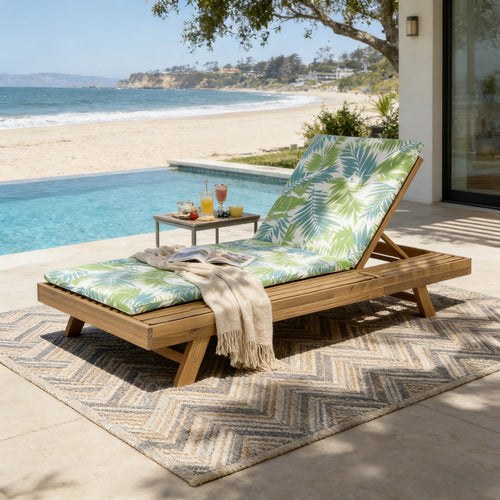 Acacia Wood Lounge Chaise Set Water-Resistant Cushions