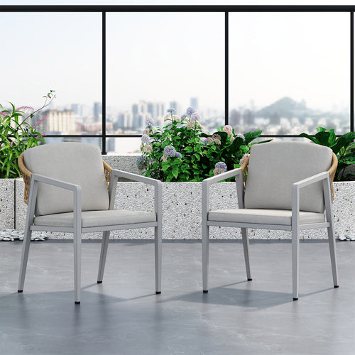 Set of 2 Wicker Rattan Outdoor Dining Chairs with Cushions