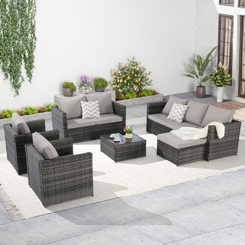 Outdoor Patio Set 6 Piece PE Rattan Seats 8