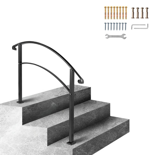 Black Wrought Iron Handrail for 1-3 Outdoor Steps