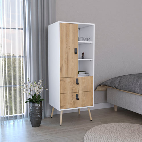 Huna Tall Dresser with Door, 2 Drawers, Open Shelves