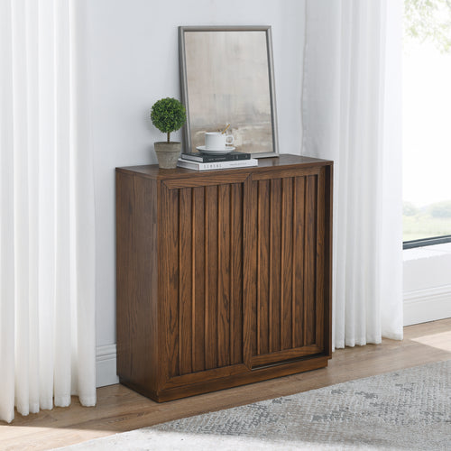 Mid Century Sideboard with 2 Sliding Door & Solid Wood Decorative Strips