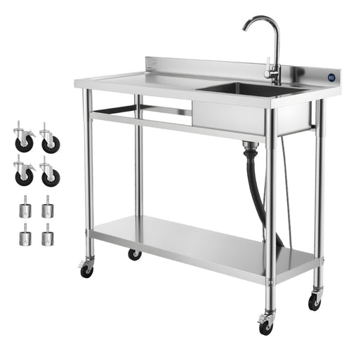 Stainless Steel Rolling Utility Sink with Faucet 47.2x19.7x41.5