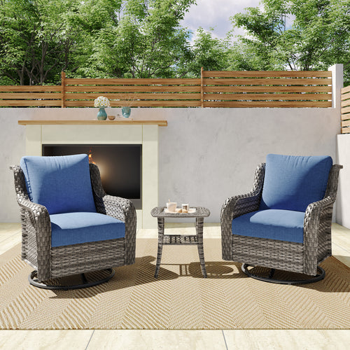 Outdoor Patio Swivel Chairs Set of 2 PE Rattan Gray