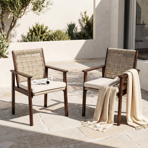 Acacia Wood Wicker Patio Chairs Set of 2 Dark Brown