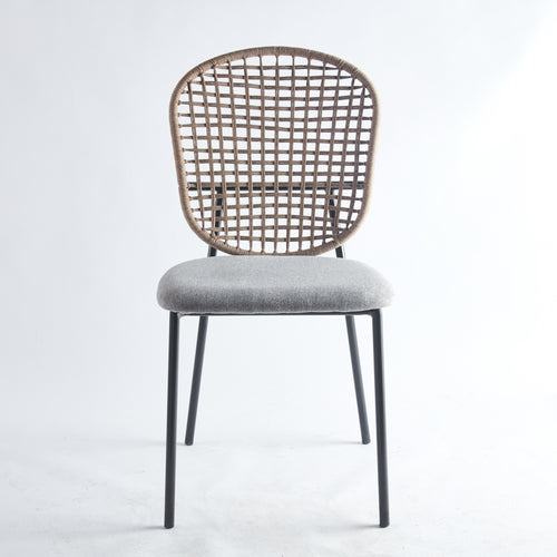 Dining Chair Sennit Style Black Metal Frame Natural Fiber Seat Set of 4