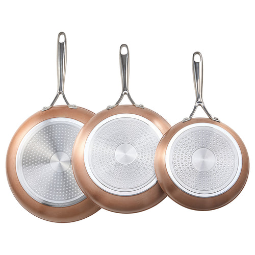 3 Piece Aluminum Skillet Set 8" 10" 12" Pre-Seasoned Grey