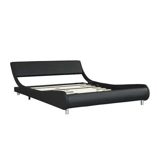 Queen Black Faux Leather Platform Bed Frame LED Lights