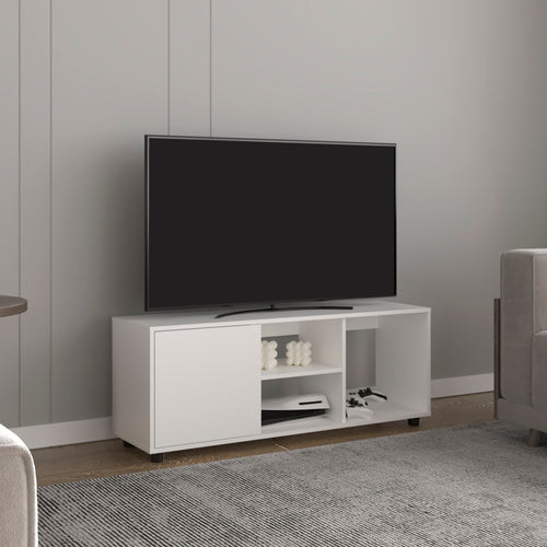 51" TV Stand with Cabinet and Open Shelves, White