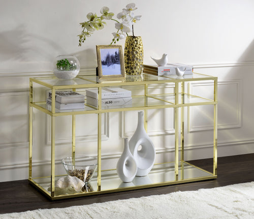 Clear Glass Gold Finish Sofa Table
