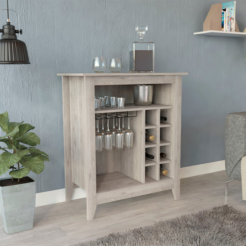 Light Gray Bar Cabinet with Wine Rack and Drawer