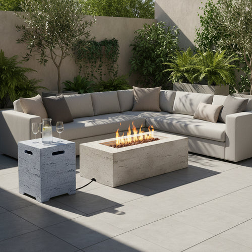 2-in-1 Outdoor Fire Pit and Propane Tank Stand Set 41.9 Inch, Beige Grey