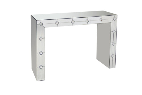 Mirrored Console Table - Faux Rhinestone Inlay - Sled Base - Assembled