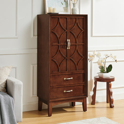 53.5" Tall Kitchen Pantry Storage Cabinet Walnut Mid Century Modern