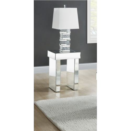 End Table - Glam - Mirrored with Faux Diamond Inlay - 20"H Legs