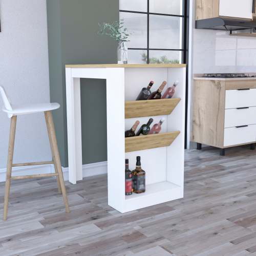 Kitchen Island - White & Macadamia - Bottle Shelves - 41"H
