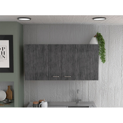 Wall Cabinet - Double Door - Two Shelves - White & Smokey Oak