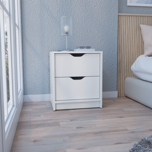 Nightstand - 2 Drawers - White Laminate - 16.1"W x 18.8"H
