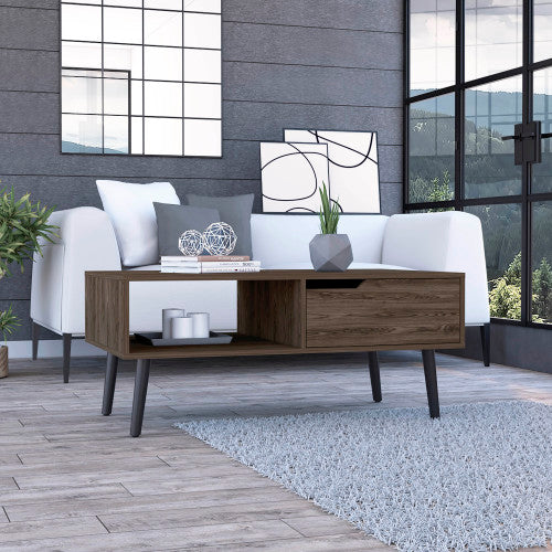 Coffee Table - One Drawer - Open Shelf - Dark Walnut