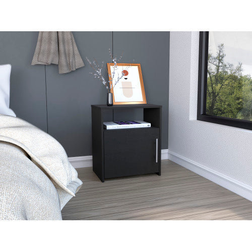 Nightstand Side Cabinet - Black - Single Door & Metal Handle