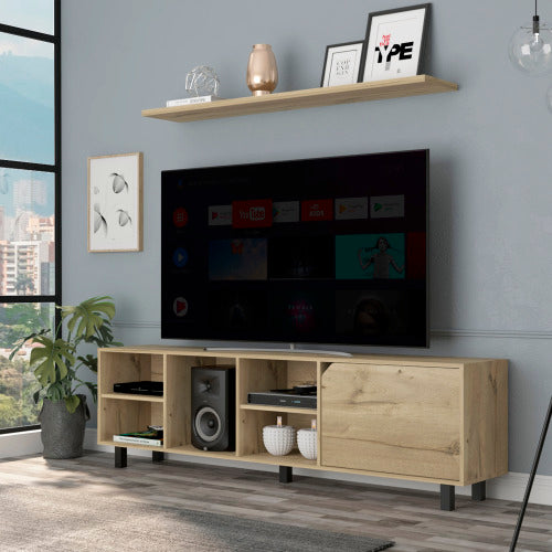TV Stand for TVs up to 70" with Open Shelves, Light Oak