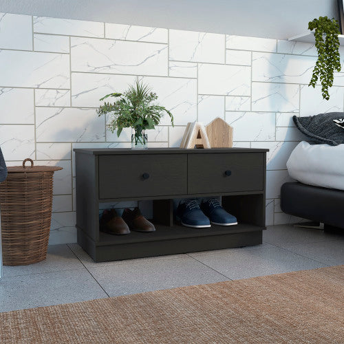 Storage Bench with 2 Drawers and 2 Open Shelves, Black