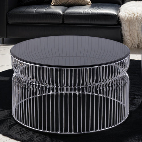 CT901 Modern Round Coffee Table 30" Chrome Metal Glass